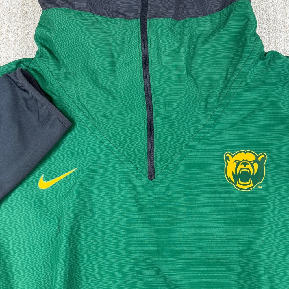 Nike Mens Large Baylor Bears Green 1/4 Zip Hooded Pullover Windbreaker Jacket